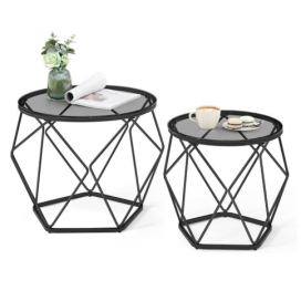 Přístavný stolek ROUND 2 šedá/černá, set 2 ks