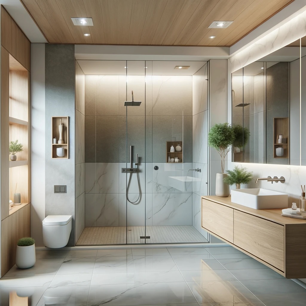 Koupelna s prvky ze dřeva - 