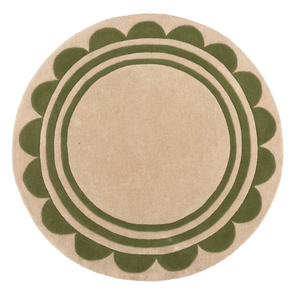 Ručně tkaný vlněný kulatý koberec v zeleno-přírodní barvě ø 120 cm Lois Scallop – Flair Rugs - Bonami.cz