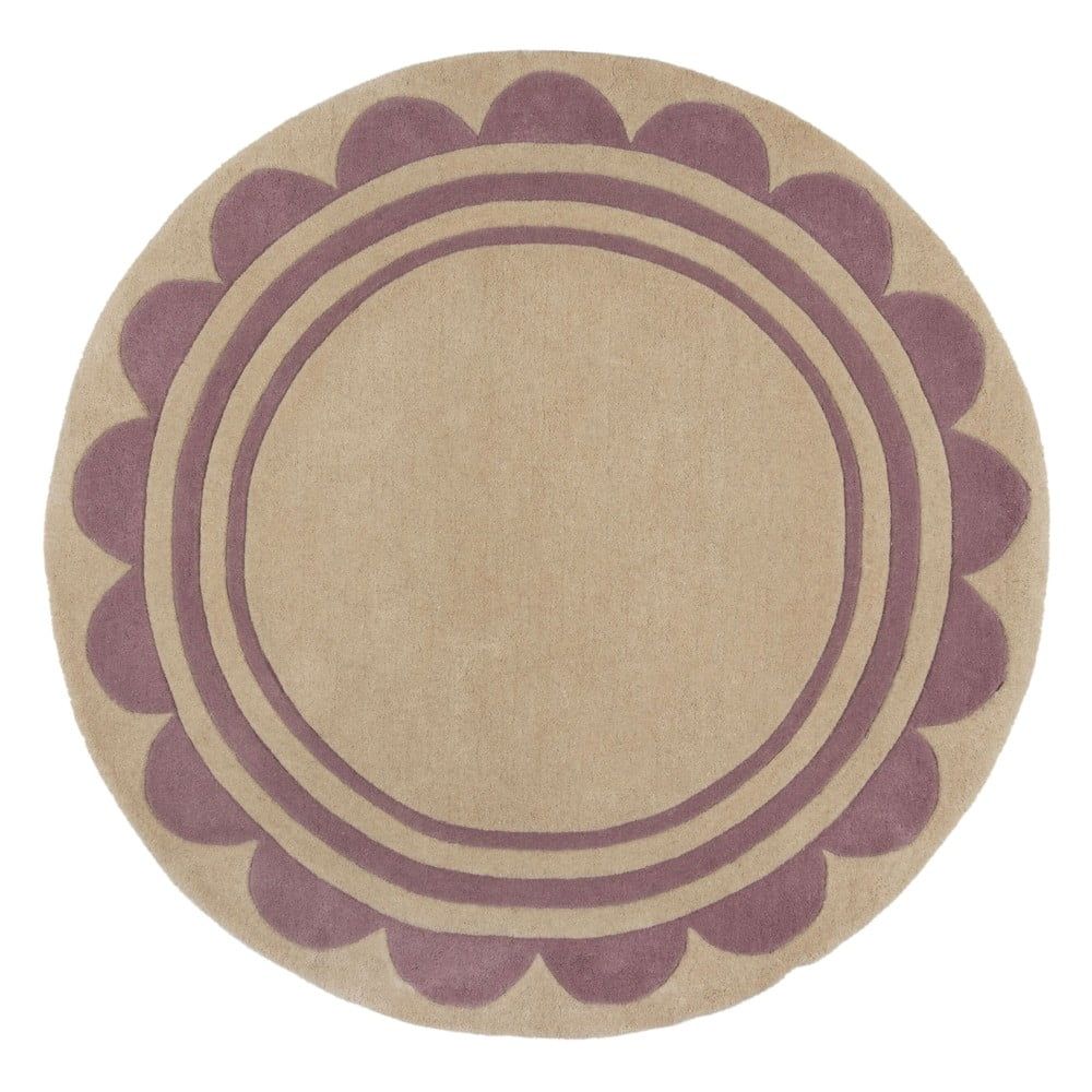 Ručně tkaný vlněný kulatý koberec ve fialovo-přírodní barvě ø 120 cm Lois Scallop – Flair Rugs - Bonami.cz