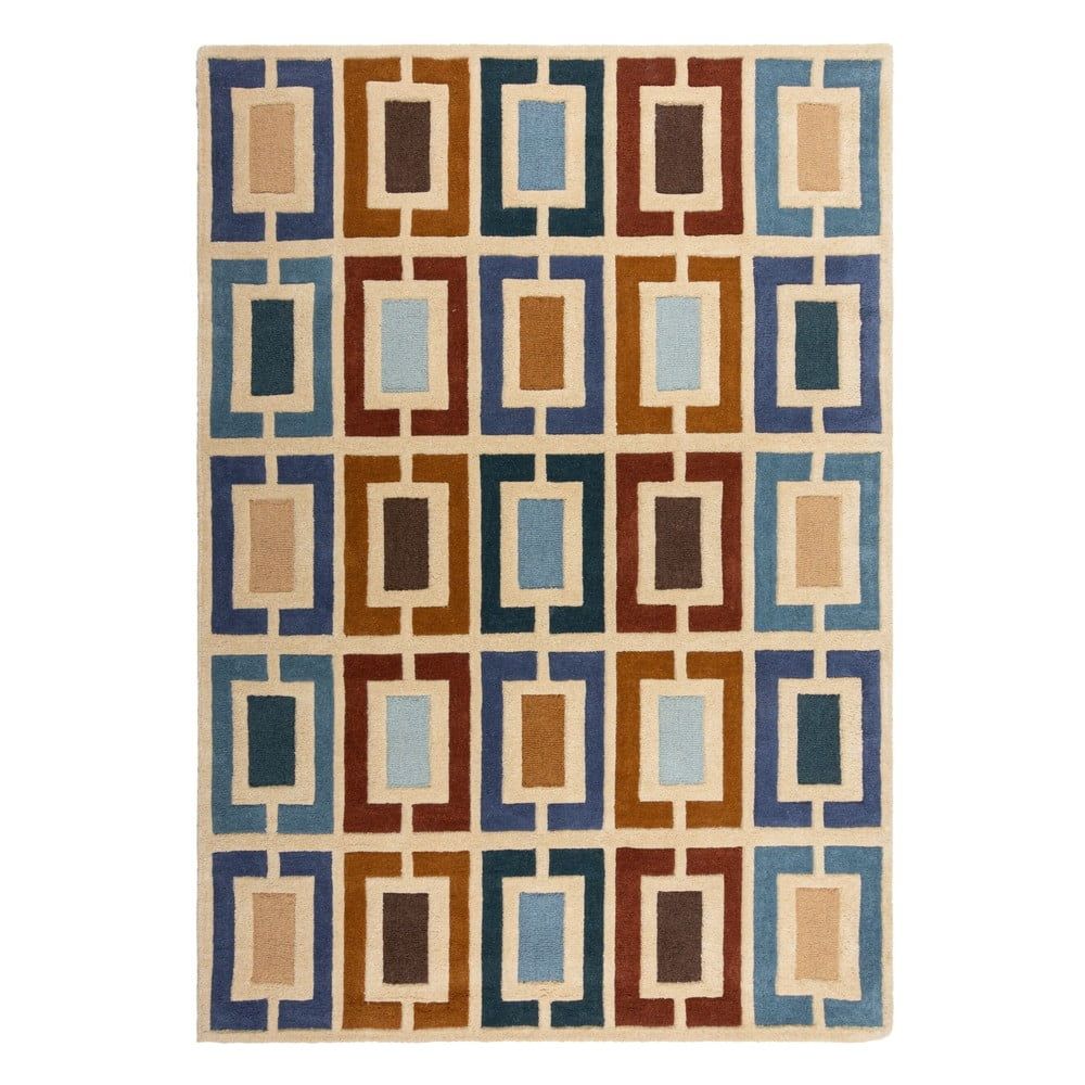 Modro-oranžový ručně tkaný vlněný koberec 200x290 cm Retro Blocks – Flair Rugs - Bonami.cz