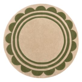 Ručně tkaný vlněný kulatý koberec v zeleno-přírodní barvě ø 120 cm Lois Scallop – Flair Rugs Bonami.cz