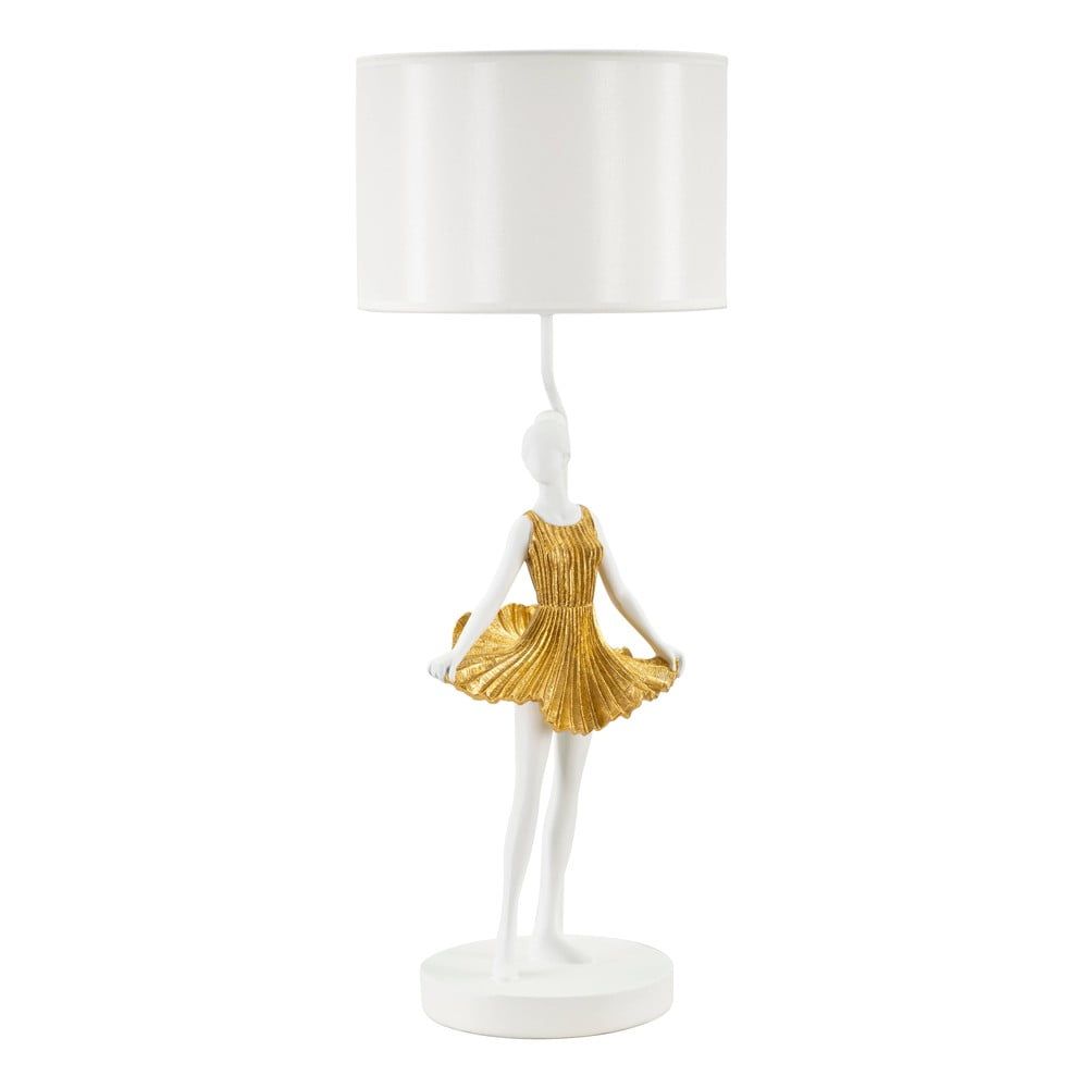 Stolní lampa s textilním stínidlem v bílo-zlaté barvě (výška 90,5 cm) Dancer – Mauro Ferretti - Bonami.cz