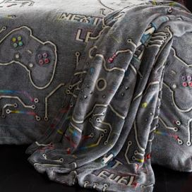 Šedá dětská deka se svítícím efektem z mikroplyše 130x170 cm Game Over – Catherine Lansfield
