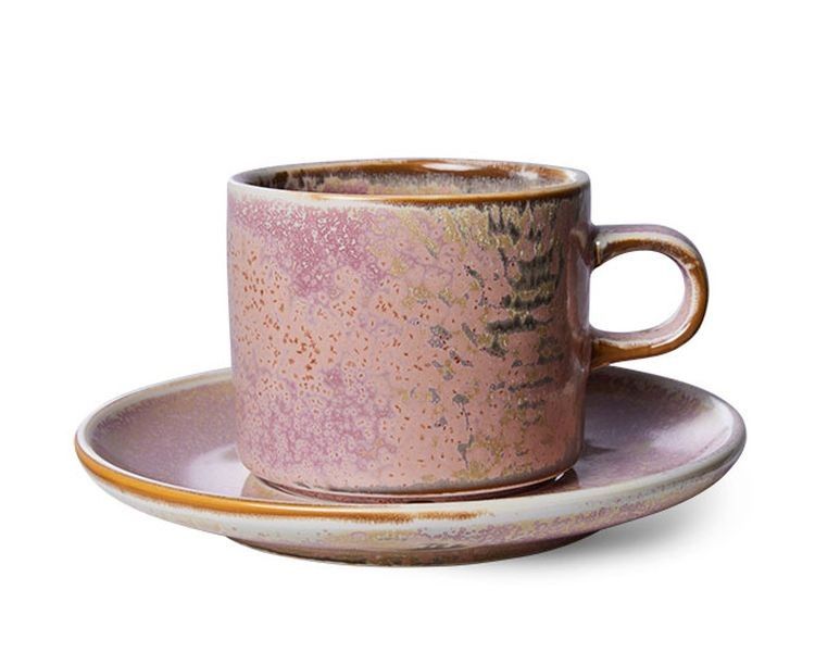 Rustikálně růžový porcelánový šálek s podšálkem Chef  - Ø 8*6,5 cm / 220 ml  HKLIVING - LaHome - vintage dekorace