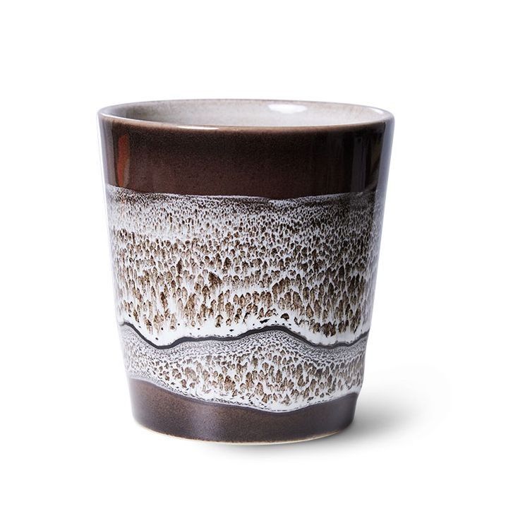 Hnědý retro hrnek na kávu Coffee 70s Rock on - Ø 7,5*8cm / 230 ml  HKLIVING - LaHome - vintage dekorace