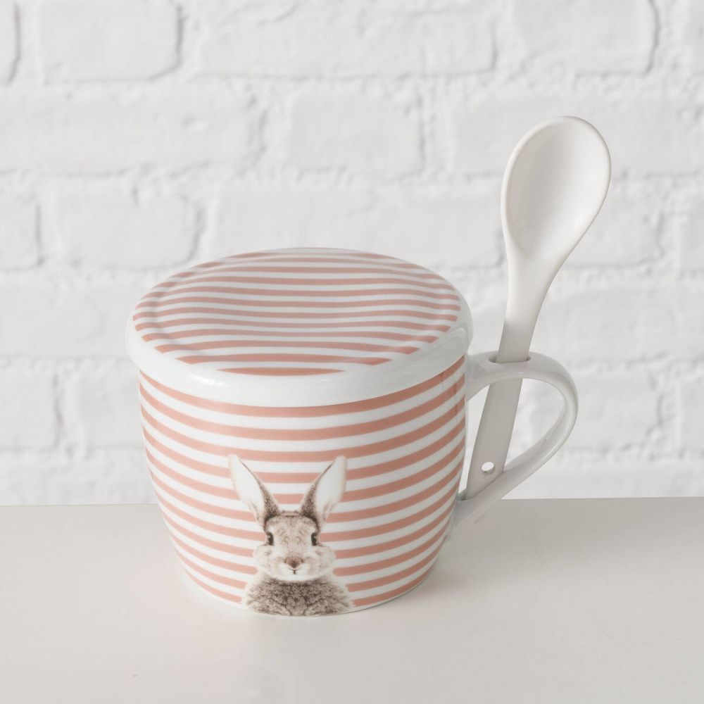 Boltze Home Porcelánový hrnek s víkem a lžicí FLUFFY, zajíček, 600 ml - EDAXO.CZ s.r.o.