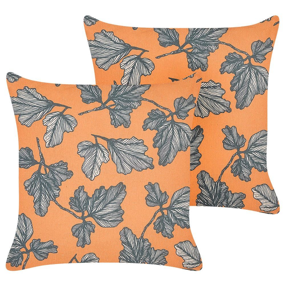 Sada 2 polštářů SPIREA 45 x 45 cm Rostlinný Oranžová Černá - Beliani.cz