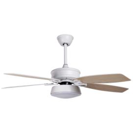 Stropní ventilátor se světlem bílý/světlé dřevo LOGAN