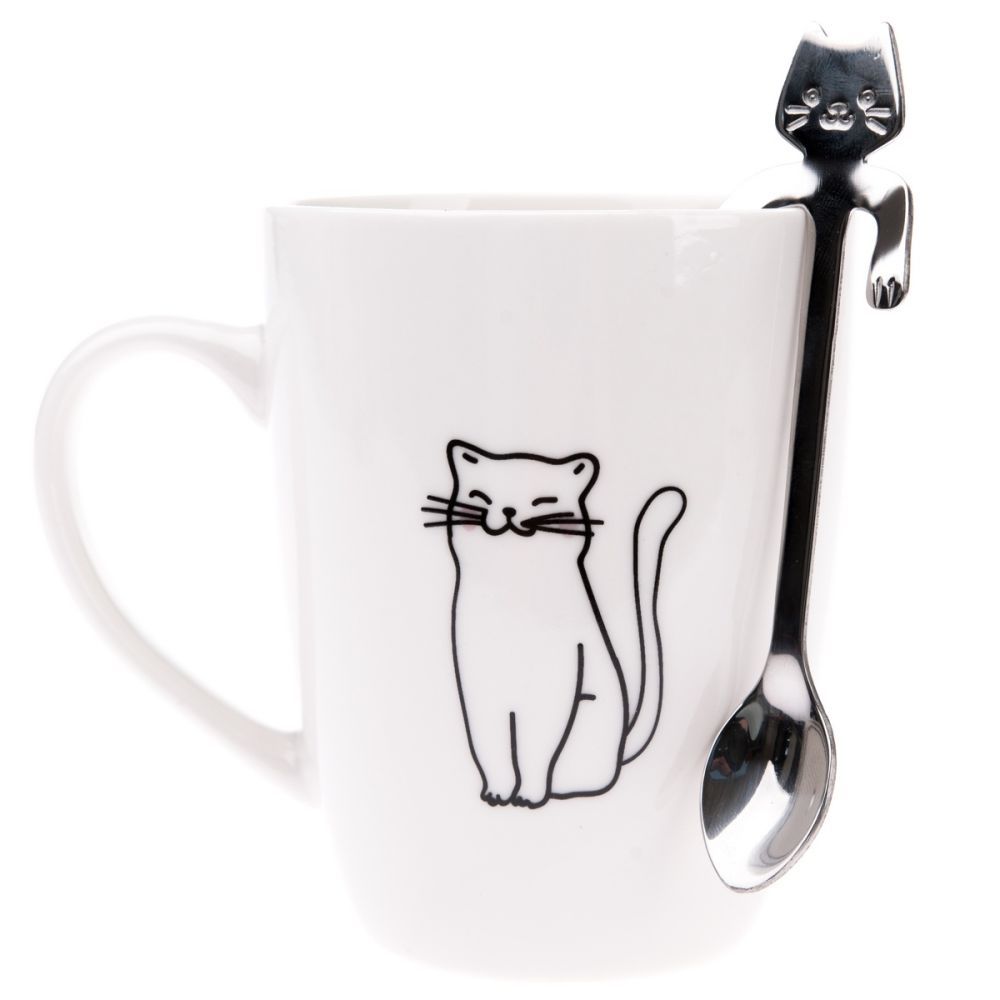 Porcelánový hrnek s kovovou lžičkou Kitten, 320 ml - 4home.cz