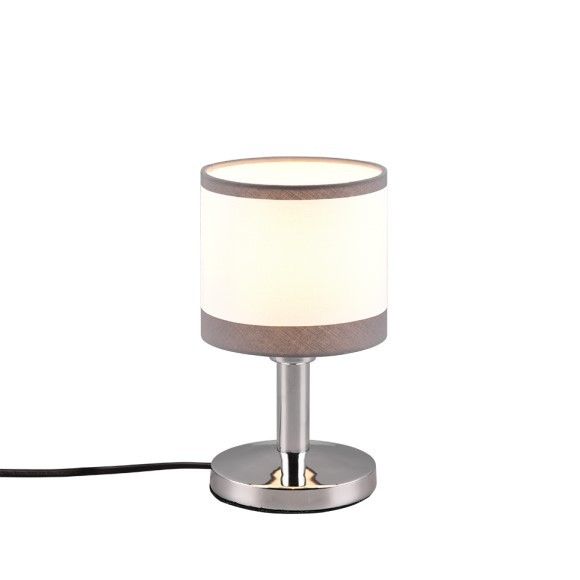 Trio R59551006 stolní lampa Davos 1x10W | E14 | IP20 - kabelový vypínač, látkové stínidlo, chrom/bílá - Dekolamp s.r.o.