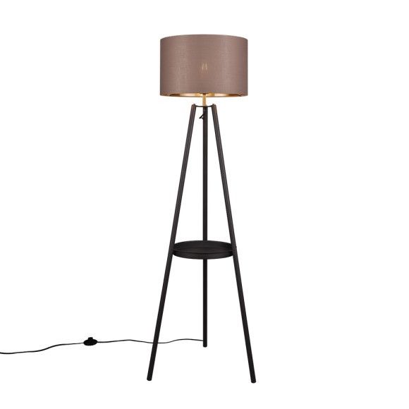 Trio R41561032 stojací lampa Colette 1x60W | E27 | IP20 - nožní spínač, látkové stínidlo, černá matná/taupe - Dekolamp s.r.o.