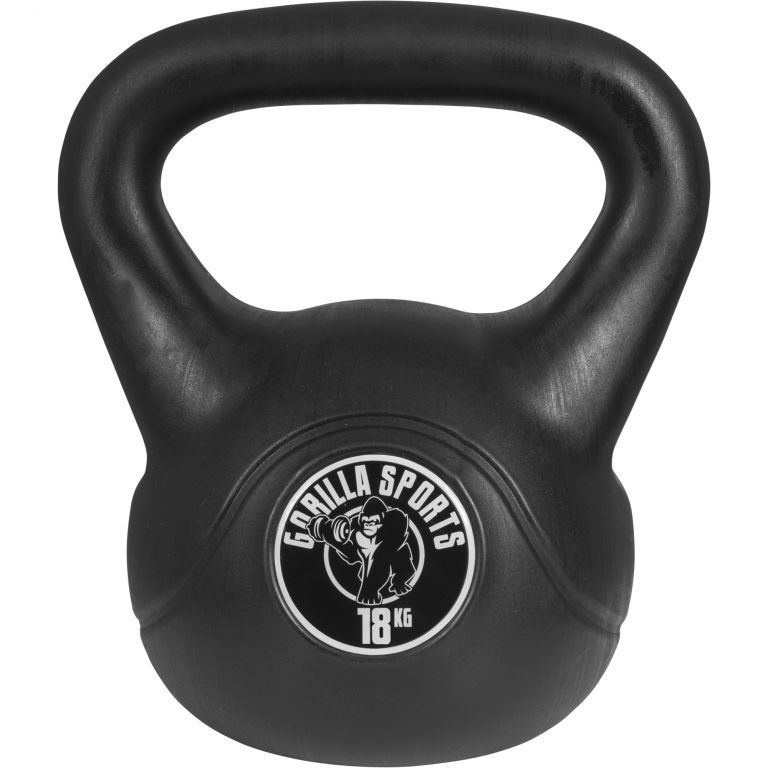 Gorilla Sports kettlebell činka, plast, černá, 18 kg - Kokiskashop.cz