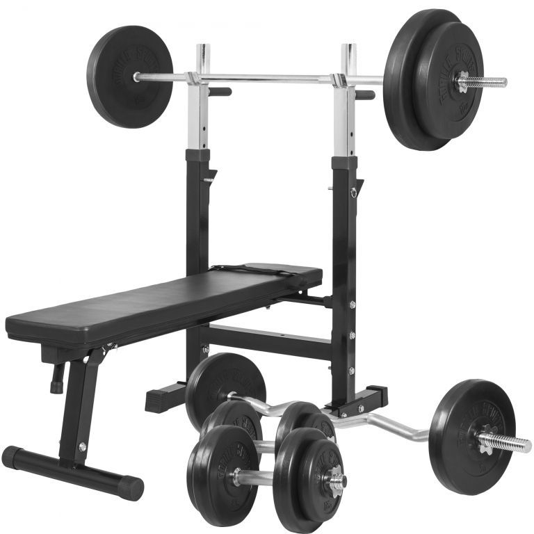 Gorilla Sports Posilovací lavice + nakládací set 100 kg - Kokiskashop.cz