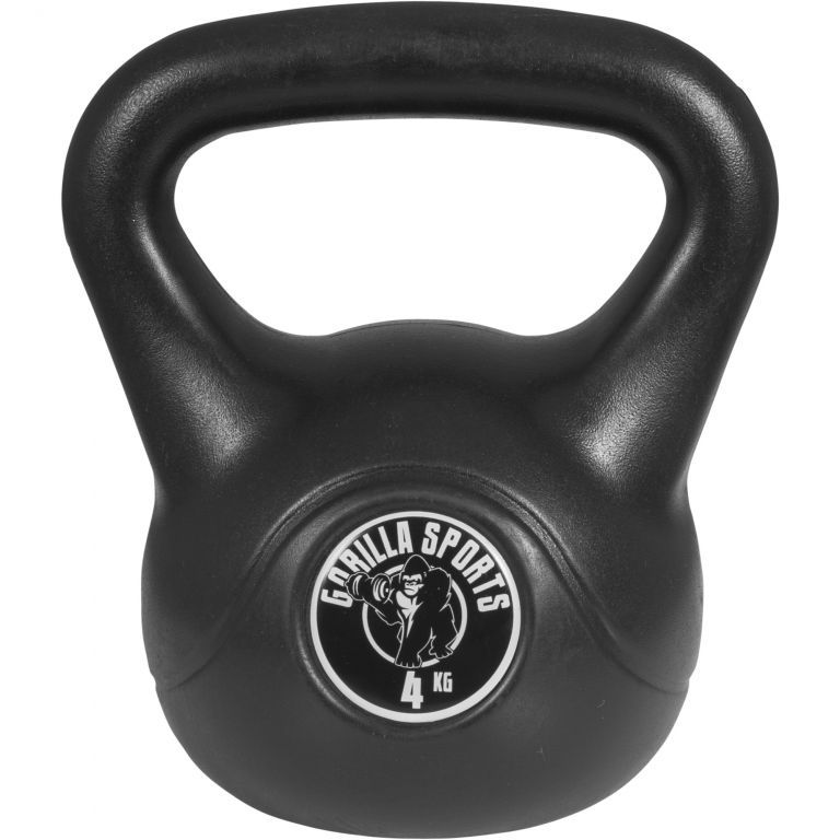 Gorilla Sports Kettlebell činka, plast, černá, 4 kg - Kokiskashop.cz