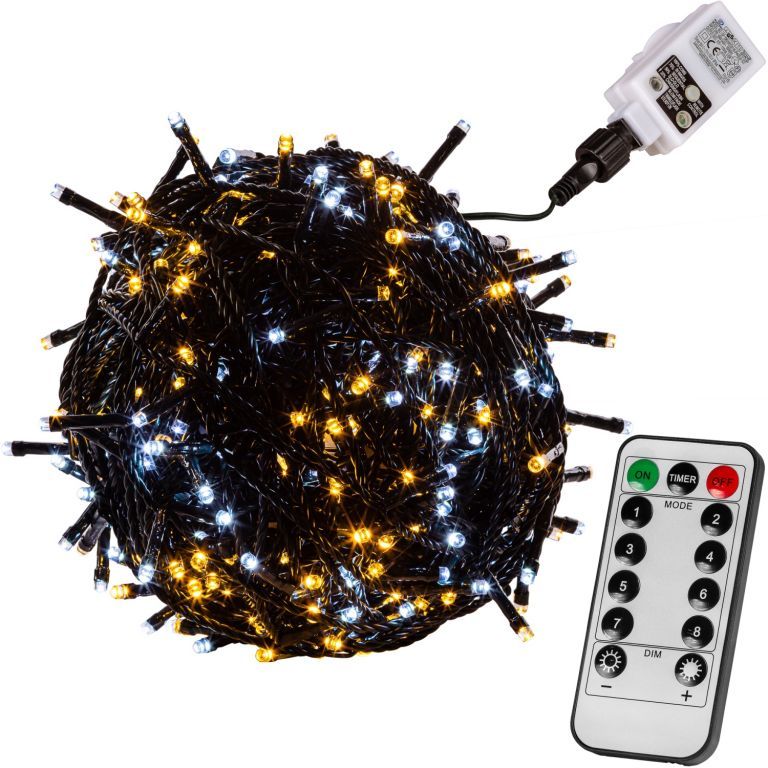 VOLTRONIC® 67604 Vánoční řetěz 10 m,100 LED,teple/stud.bílý+ovladač - Kokiskashop.cz