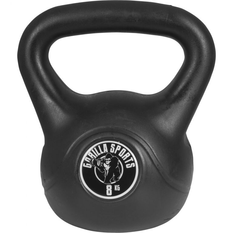 Gorilla Sports Kettlebell činka, plast, černá, 8 kg - Kokiskashop.cz