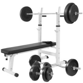 Gorilla Sports Posilovací lavice + nakládací set, 100 kg