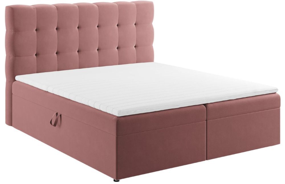 Růžová sametová dvoulůžková postel boxspring MICADONI Mamaia 180 x 200 cm - Designovynabytek.cz