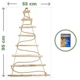 Vingo Závěsný dřevěný vánoční stromek s LED osvětlením - 95 cm