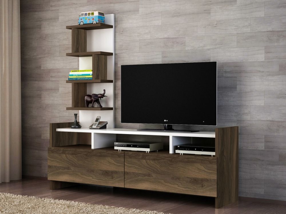 Kalune Design TV stolek ALDORA 124 cm bílý/ořech - Houseland.cz