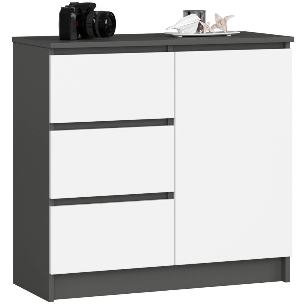 Ak furniture Komoda JERRY K 80 cm 1 dveře 3 zásuvky šedá/bílá - Houseland.cz