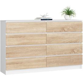 Ak furniture Komoda Kuba 160 cm 8 šuplíků bílá/dub sonoma