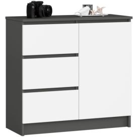 Ak furniture Komoda JERRY K 80 cm 1 dveře 3 zásuvky šedá/bílá