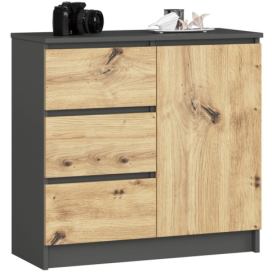 Ak furniture Komoda JERRY K 80 cm 1 dveře 3 zásuvky grafitově šedá/dub artisan