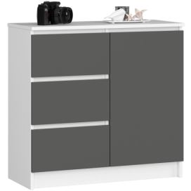 Ak furniture Komoda JERRY K 80 cm 1 dveře 3 zásuvky bílá/šedá