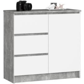 Ak furniture Komoda JERRY K 80 cm 1 dveře 3 zásuvky beton/bílá