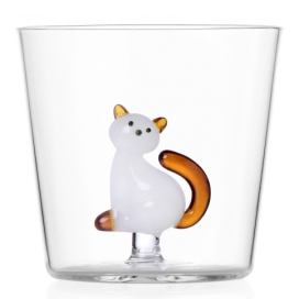 Ichendorf Milano designové sklenice na vodu Tabby Cat Tumbler White Cat with Amber Tail