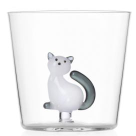 Ichendorf Milano designové sklenice na vodu Tabby Cat Tumbler White Cat with Smoke Tail