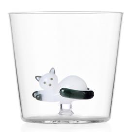 Ichendorf Milano designové sklenice na vodu Tabby Cat Tumbler Lying White Cat with Smoke Tail