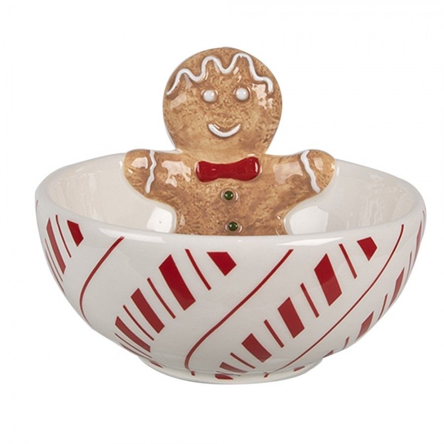 Bílá keramická miska Perníček Gingerbread -  Ø 12*6 cm / 250 ml Clayre & Eef - LaHome - vintage dekorace