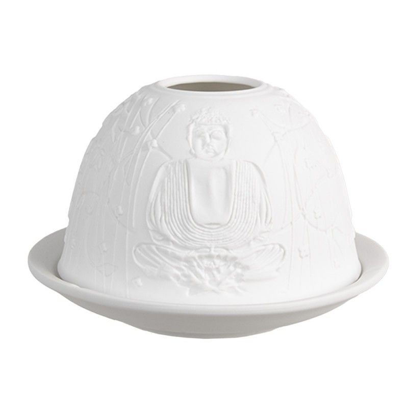 Bílý porcelánový svícen Paollo na čajovou svíčku Buddha - Ø 12 * 8 cm Clayre & Eef - LaHome - vintage dekorace