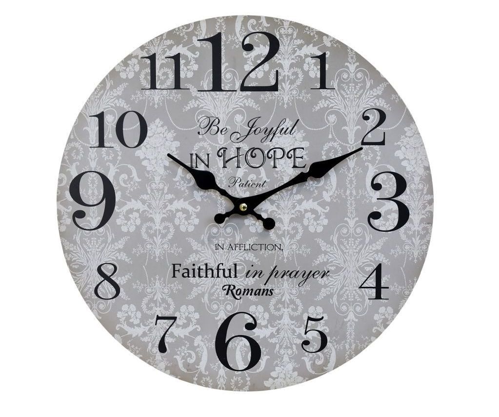 Šedé nástěnné hodiny Be Joyful in Hope – Ø 34 cm/ 1*AA Chic Antique - LaHome - vintage dekorace