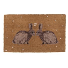 Kokosová rohožka s motivem králíčků Bunnies in Love - 75*45*1 cm Clayre & Eef