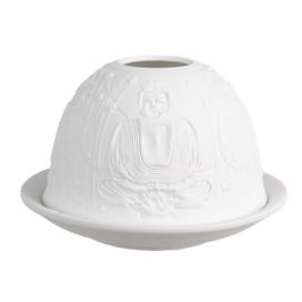 Bílý porcelánový svícen Paollo na čajovou svíčku Buddha - Ø 12 * 8 cm Clayre & Eef