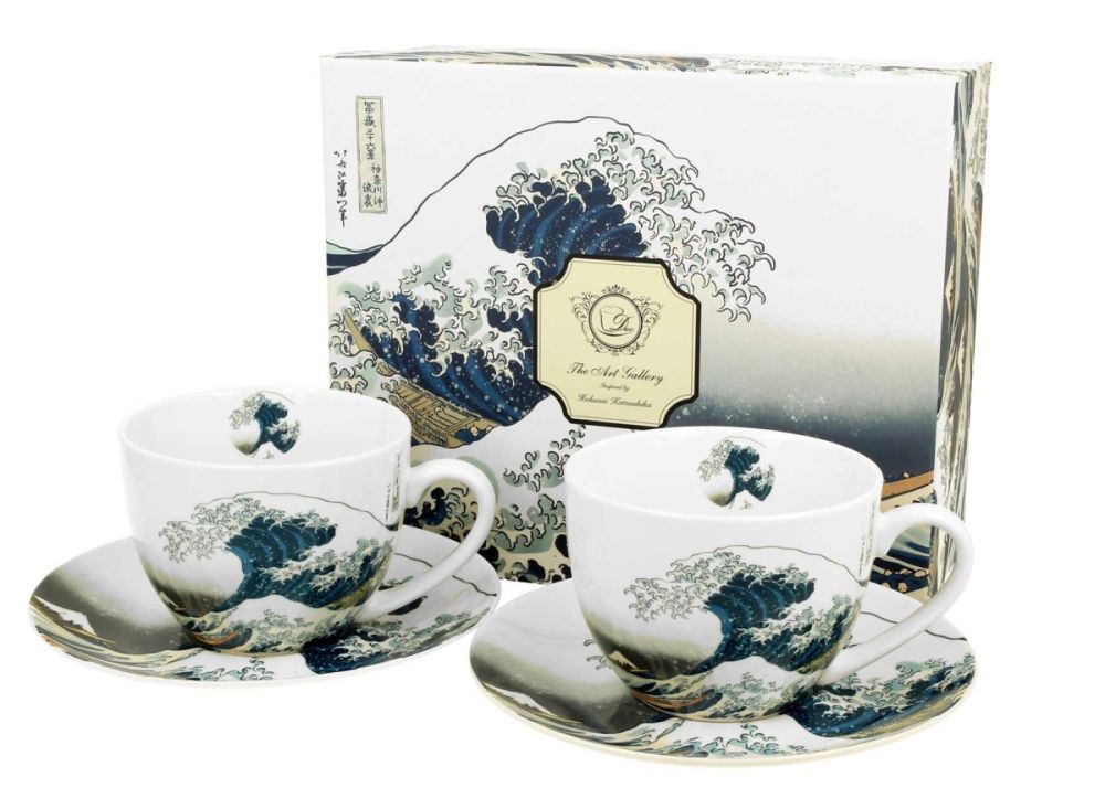 DekorStyle Sada šálků s podšálkem Hokusai THE GREAT WAVE 2 ks 250 ml bílá - Houseland.cz