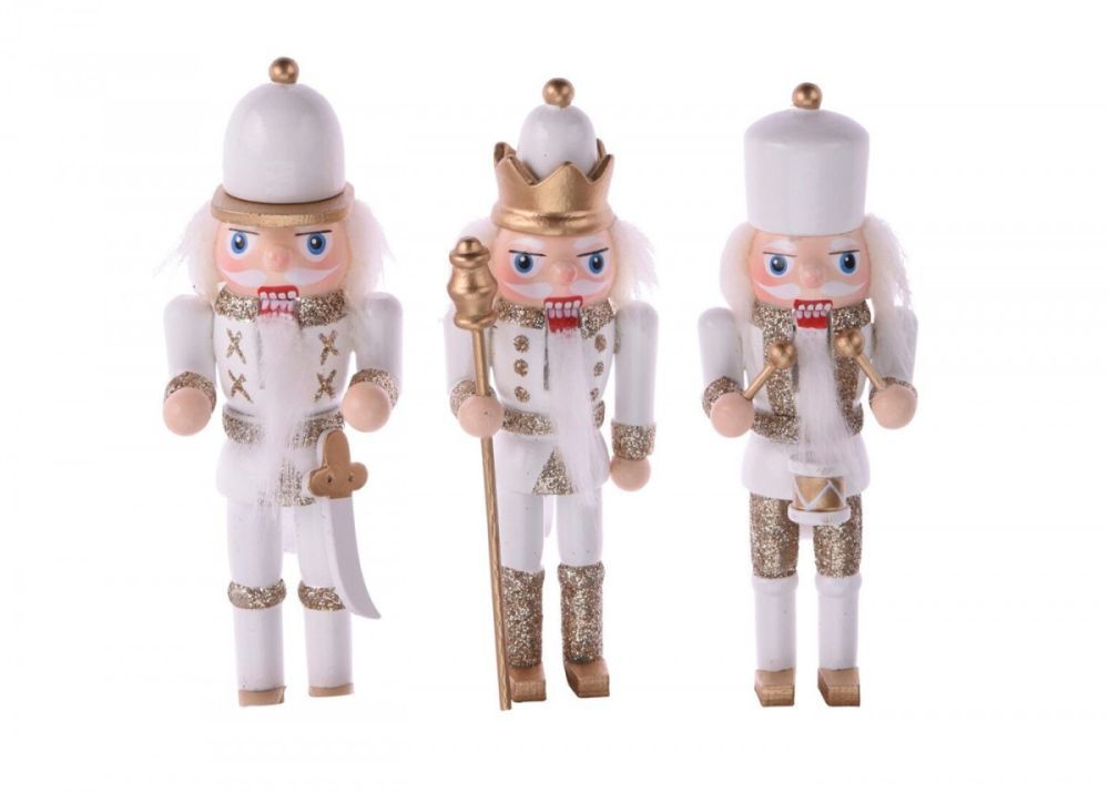 DekorStyle Sada 3 ks vánočních ozdob Nutcracker bílá - Houseland.cz