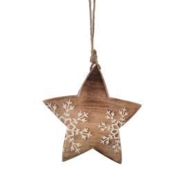 4Home Dekorace z mangového dřeva Snowflake Star, 20 cm