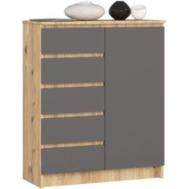 Ak furniture Komoda JERRY 80 cm 1 dveře 5 zásuvek dub artisan/antracitově šedá