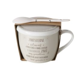 Boltze Home Hrnek s víčkem a lžičkou, BAKERY, 600 ml, porcelánový