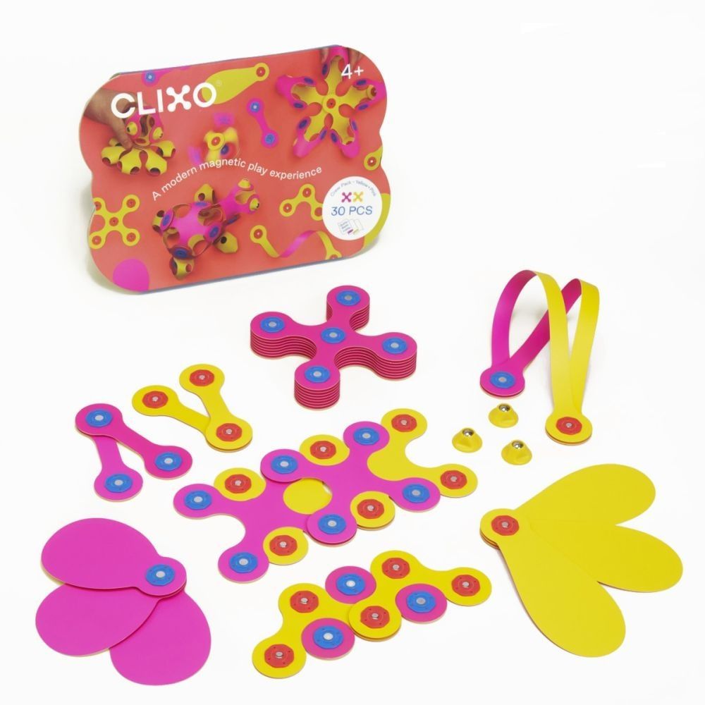 4L CLIXO: Magnetické bloky CREW PACK RŮŽOVÁ/ŽLUTÁ, 30 ks - Luceda.cz