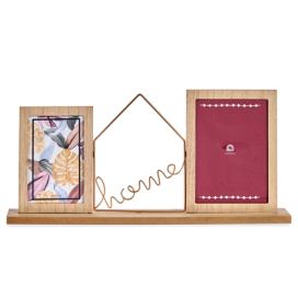 Giftdecor Dřevěný fotorámeček na 2 fotografie s dekoračním nápisem HOME, 46 x 6 x 21,5 cm