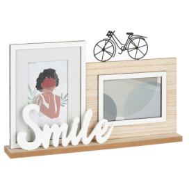 Giftdecor Stojací fotorámeček na 2 fotografie, dekorační nápis a jízdní kolo