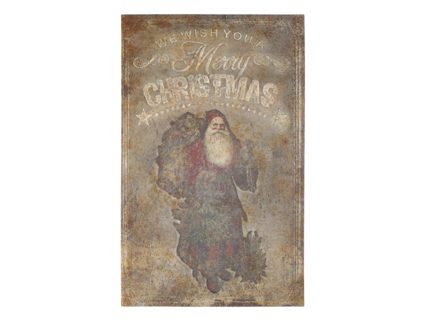 Vintage kovový nástěnný obraz se Santou Merry Christmas - 64*1*100 cm Chic Antique - LaHome - vintage dekorace