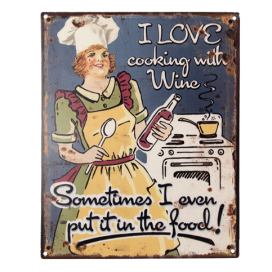 Nástěnná kovová cedule I Love Cooking With Wine - 20*1*25 cm Clayre & Eef