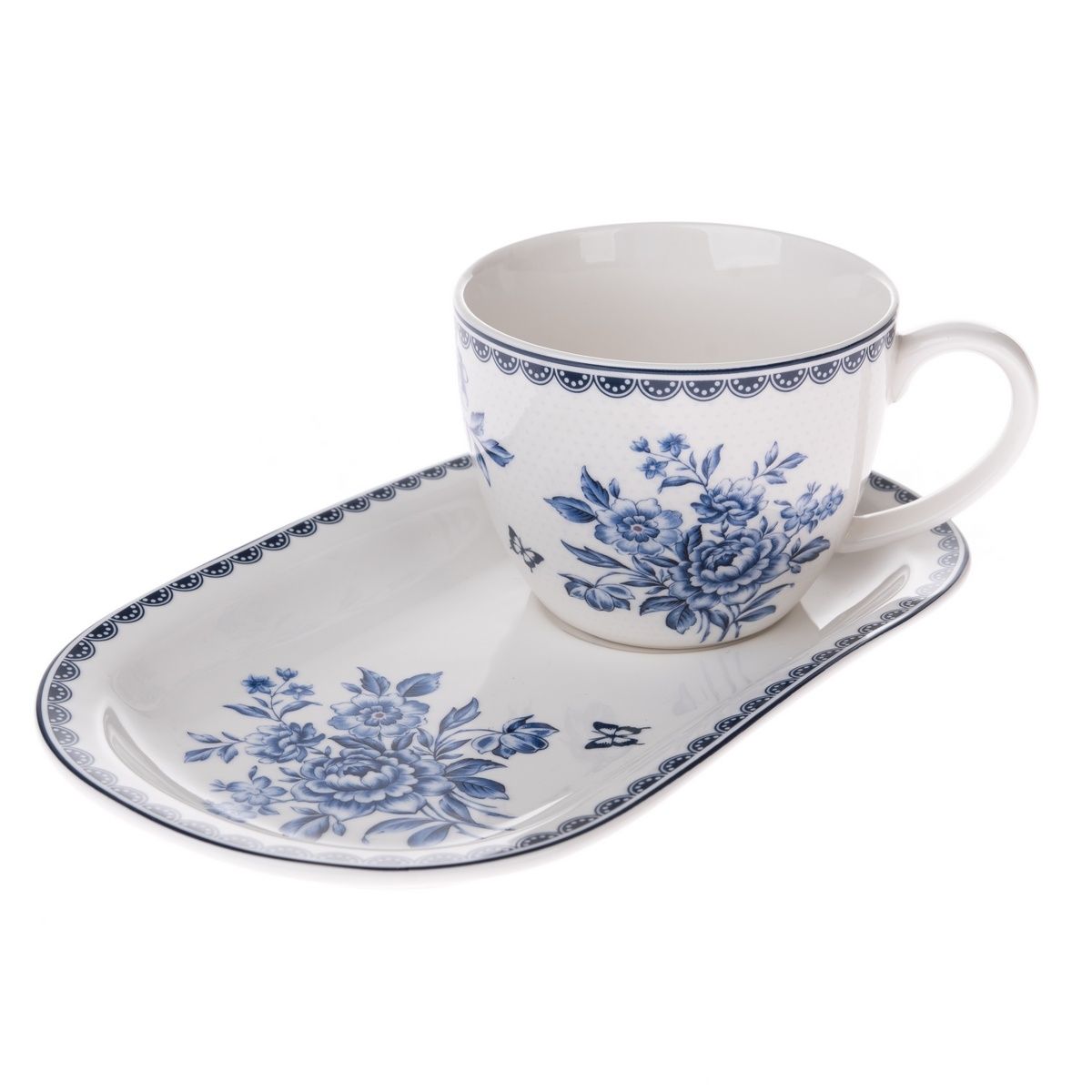 Porcelánový hrnek s podnosem Blue Rose, 445 ml - 4home.cz